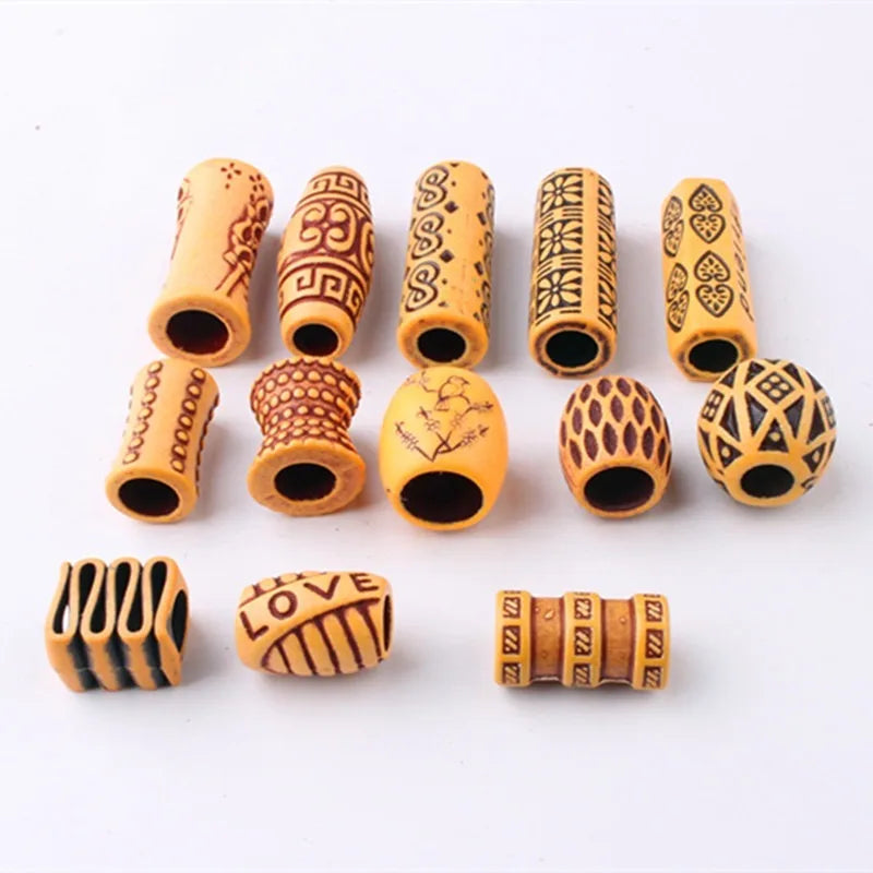 10pcs Hair Dreadlock Beads Plastic Fake Wooden Color Braiding Hair Dread Hair Jewelry 6mm Hole Hair Accessories for Braids